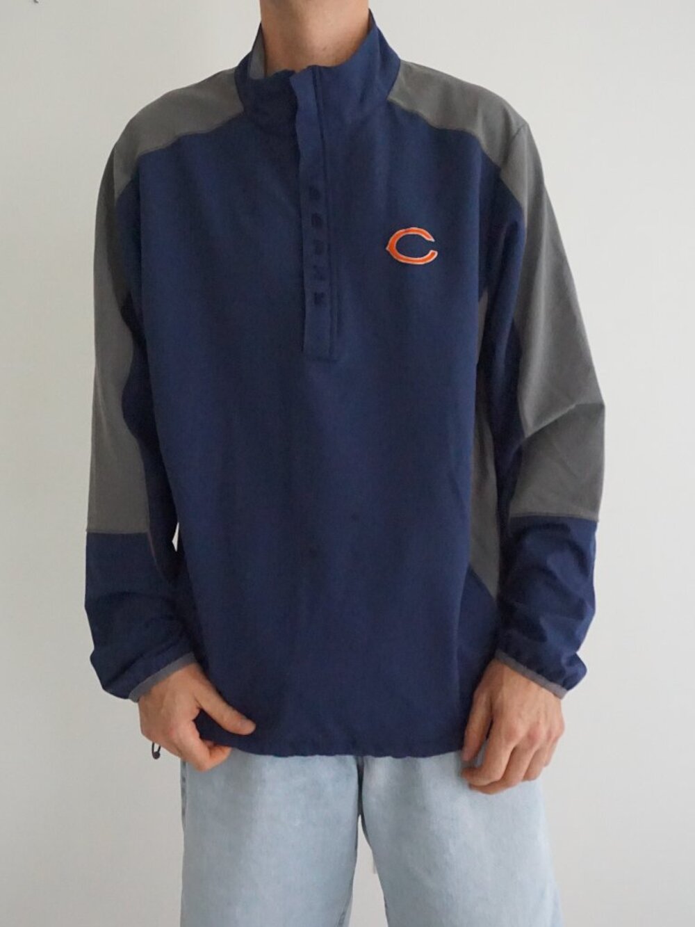 Vintage NFL Team Apparel Navy Gray Chicago Bears C Logo Snap Front Team Jacket L